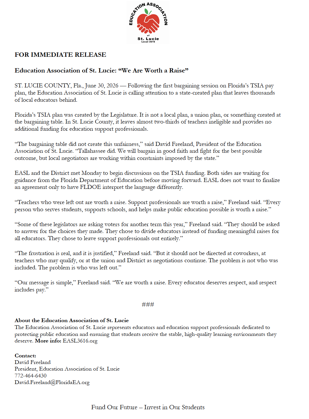 Press release: We Are Worth a Raise