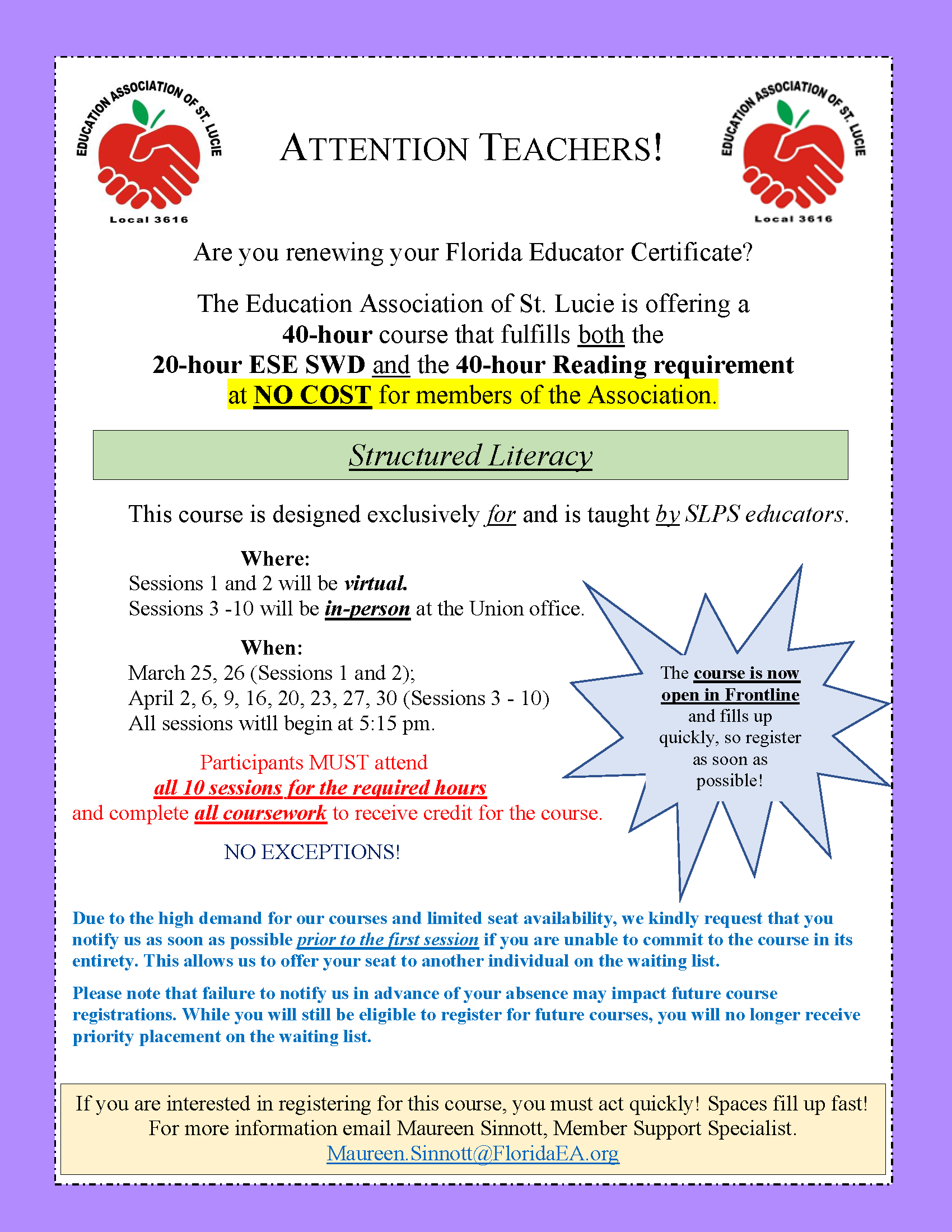 Structured Literacy professional development flyer